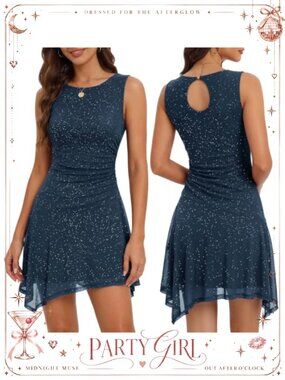 Sparkly Sequin Mini Cocktail Dress Ruched Sleeveless Party Homecoming